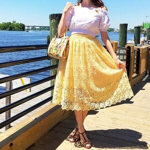 H&M Yellow Lace A-Line Skirt